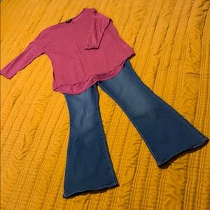 Pink Top and Blue Flared Jeans